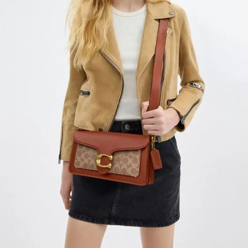 COACH Tabby Cow Leather One Shoulder Handbag Medium Size Women's Brown Yellow With Caramel-5