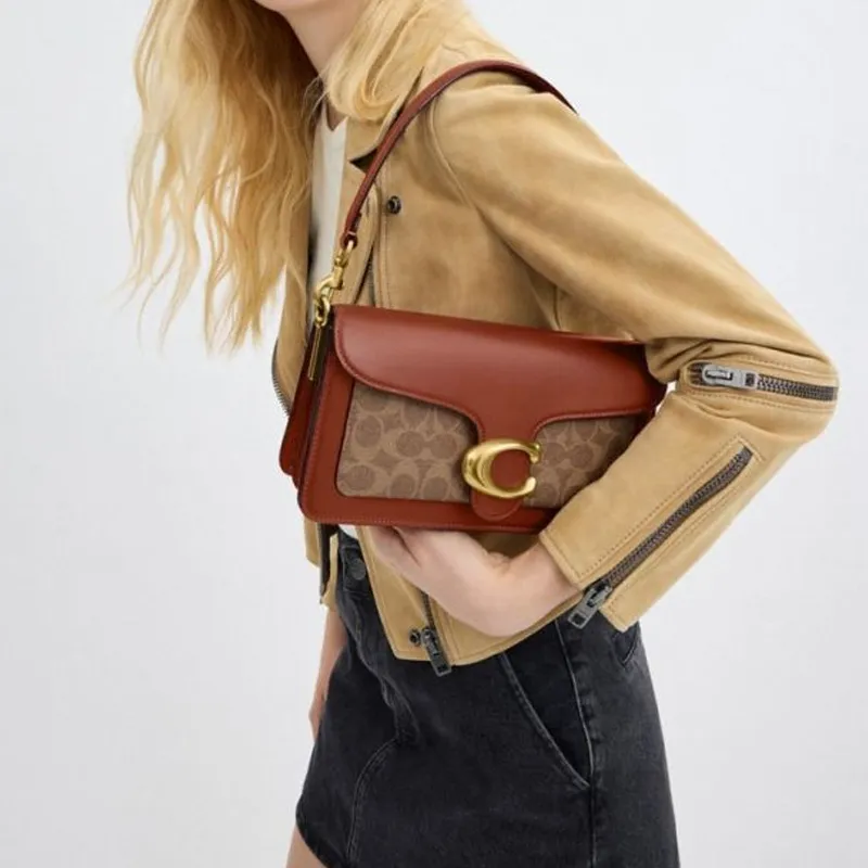 COACH Tabby Cow Leather One Shoulder Handbag Medium Size Women's Brown Yellow With Caramel-4