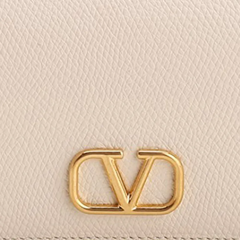 Valentino Vlogo Cow Leather Card Holder, Wallet Women's White-4