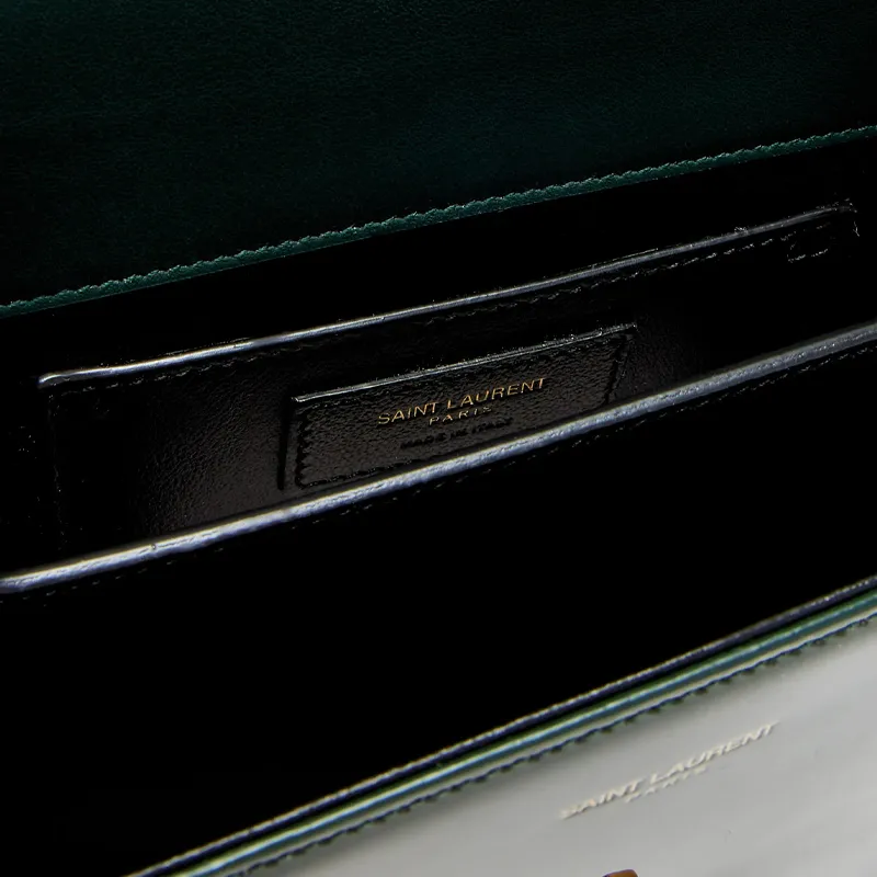 SAINT LAURENT CASSANDRA Patent Leather One Shoulder Handbag Mini Women's Green-3