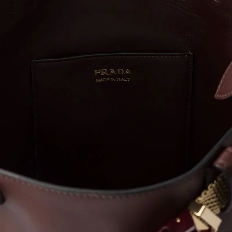 PRADA Cow Leather Bucket Bags Shoulder Bags Women's Brown-4