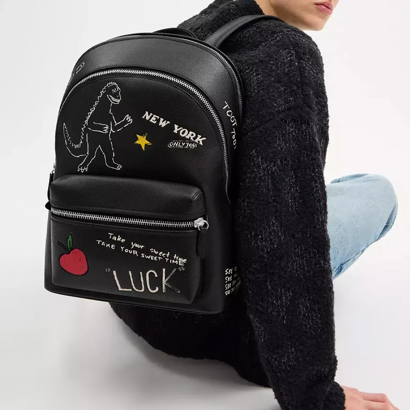 COACH Charter Polished Pebbled Leather Backpack Tubas Men's Black-5