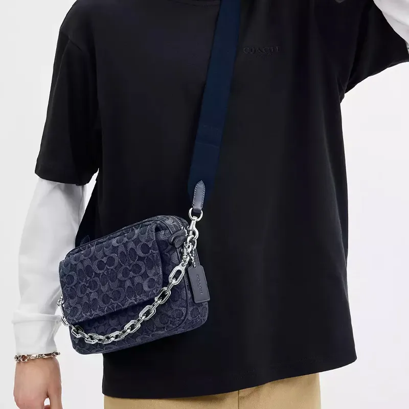COACH Charter Denim One Shoulder Handbag Medium Size Men's Dark Blue-5