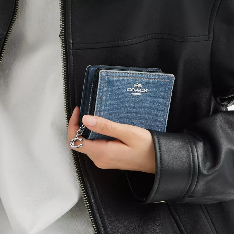 COACH Snap Wallet Denim Wallet Mini Women's Blue-3