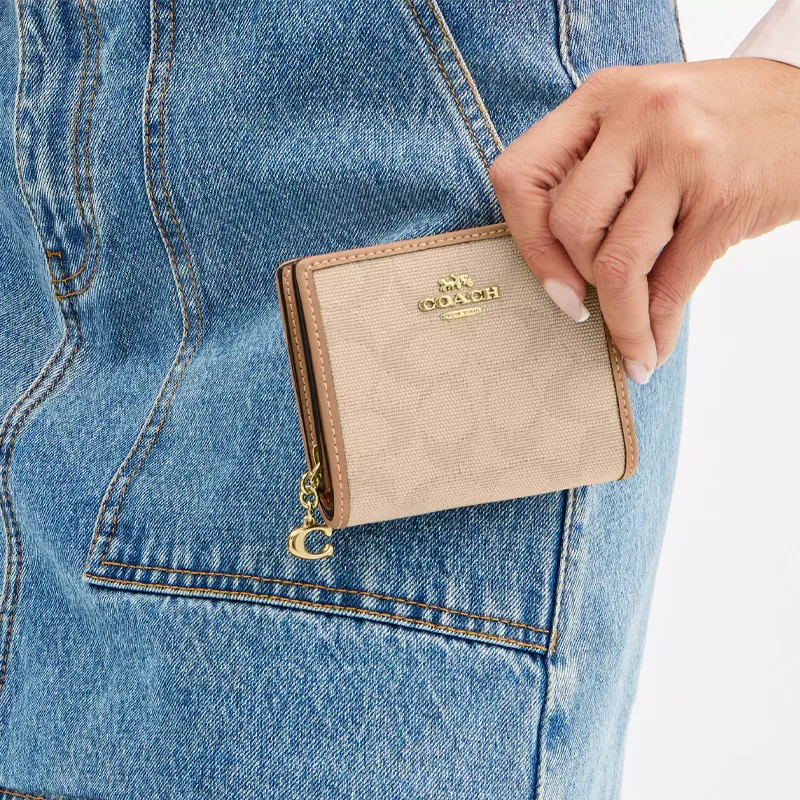 COACH Snap Wallet Iconic Canvas Wallet Mini Women's Natural-2