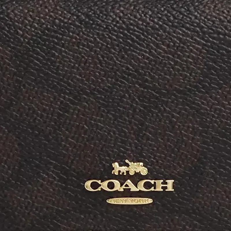 COACH Coated Canvas Card Holder Mini Women's Walnut Wood & Black-3