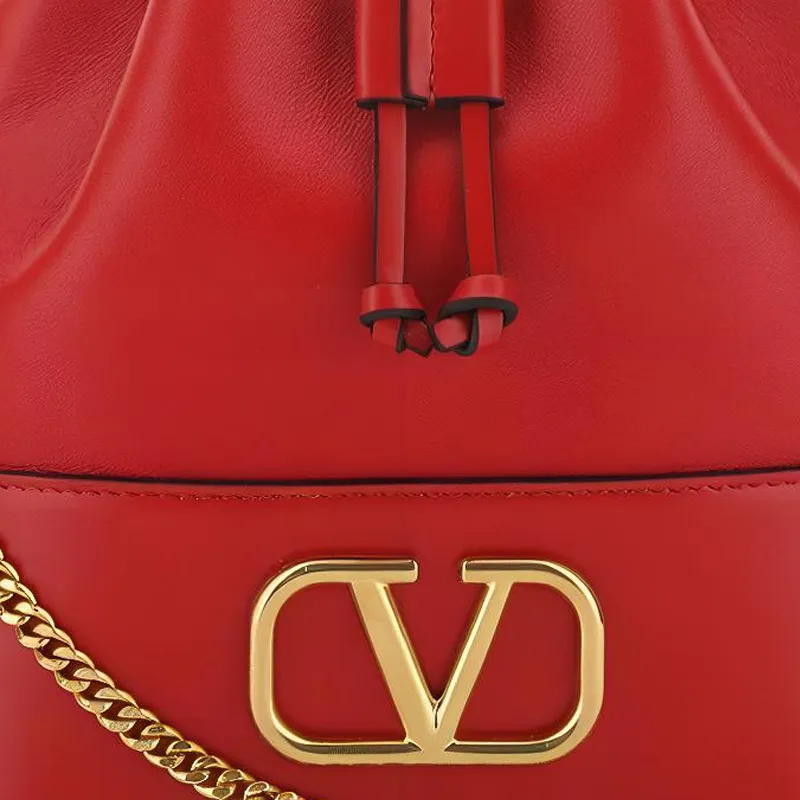 Valentino Vlogo Lambskin Bucket Bag Shoulder Bag Crossbody Bag Women's Red-3
