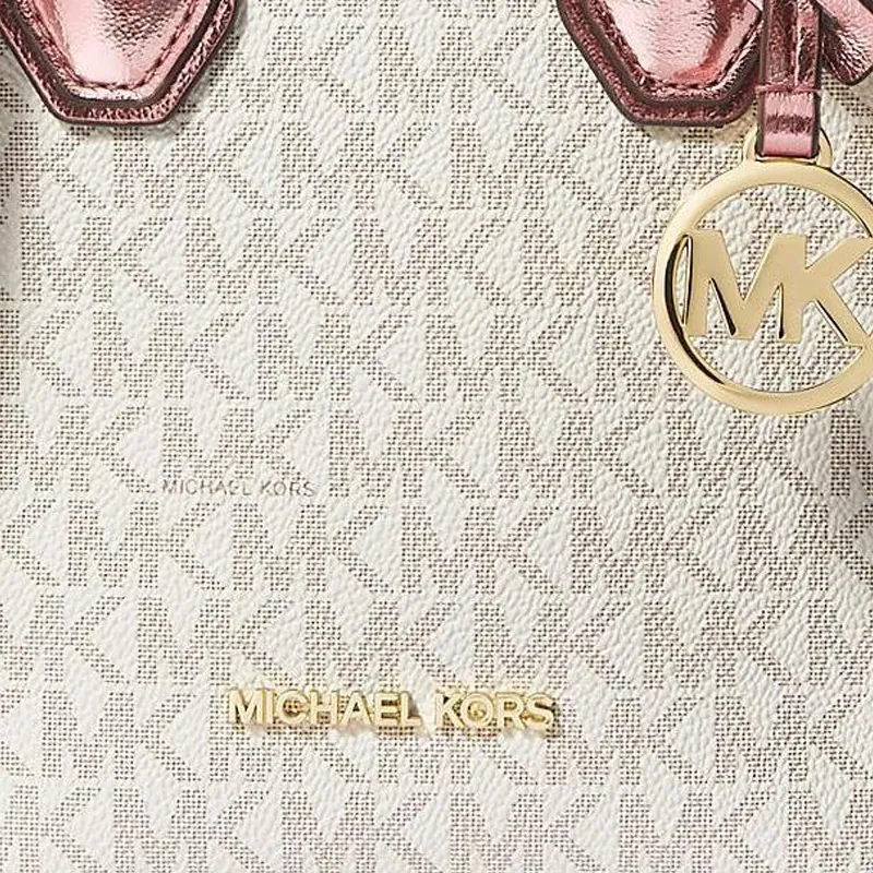 MICHAEL KORS Canvas With Patent Leather Shoulder Bag, Crossbody Bag, Handbag Extra Small Women's Pink & White-3