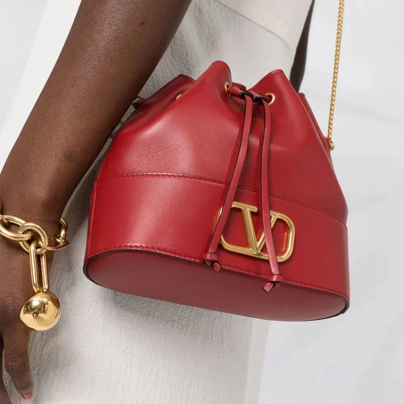Valentino Vlogo Lambskin Bucket Bag Shoulder Bag Crossbody Bag Women's Red-4