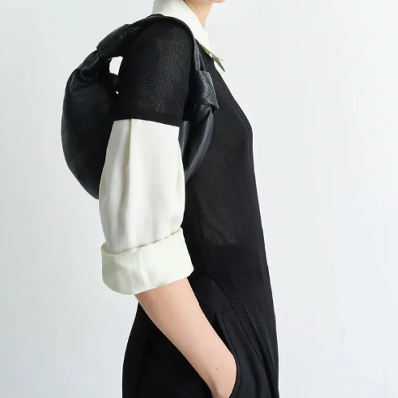 Lemaire Croissant Series Cow Leather Dumpling Bag, Croissant Bag, Shoulder Bag Mini Women's Black-4