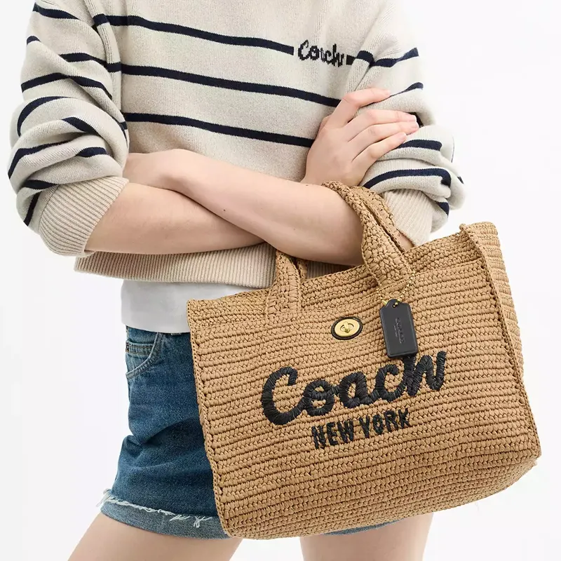 COACH Cargo Paper Tote Bag, Shopping Bag, Shoulder Bag, Handbag Tubas Women's Brass & Natural-7
