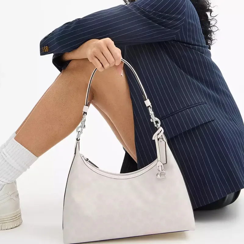 COACH Juliet Coated Canvas Shoulder Bag Large Size Women's Silver & Chalk-6