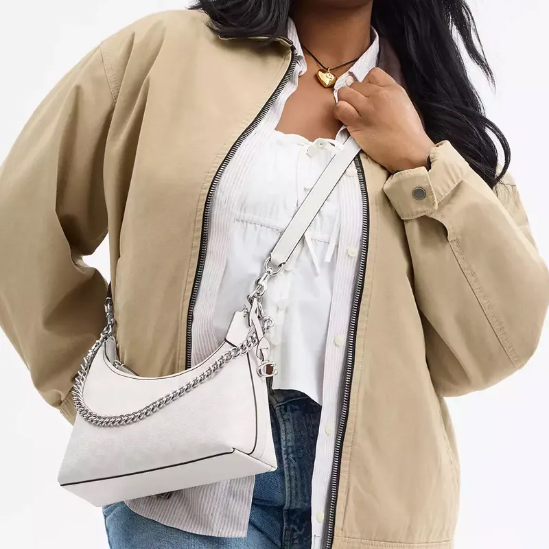 COACH Juliet Coated Canvas Shoulder Bag Tubas Women's Silver & Chalk White-7