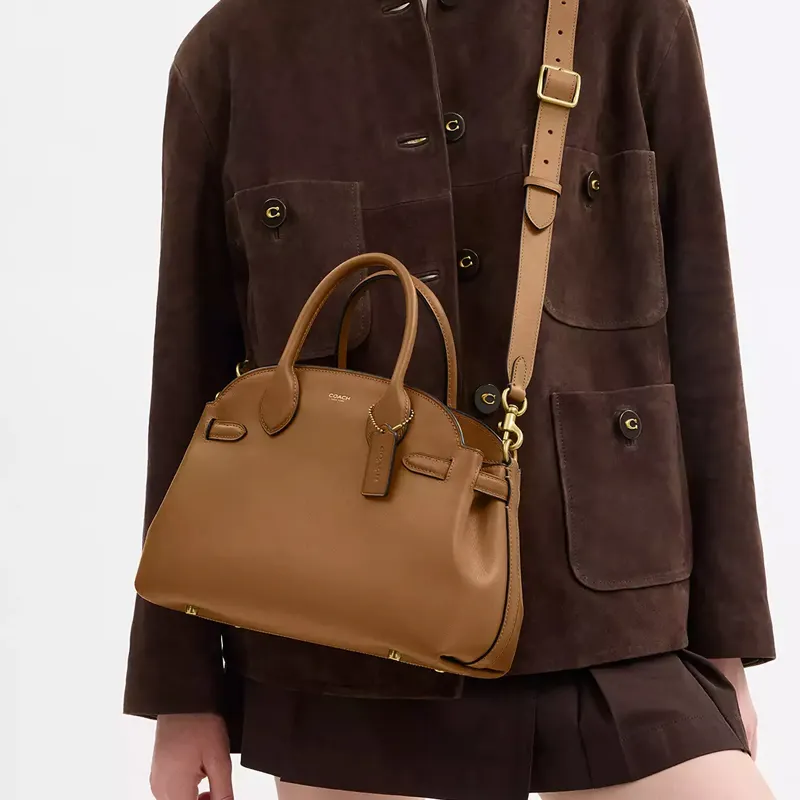 COACH Empire Carryall Textured Leather One Shoulder Handbag Large Size Women's Brass & Honey Brown-7