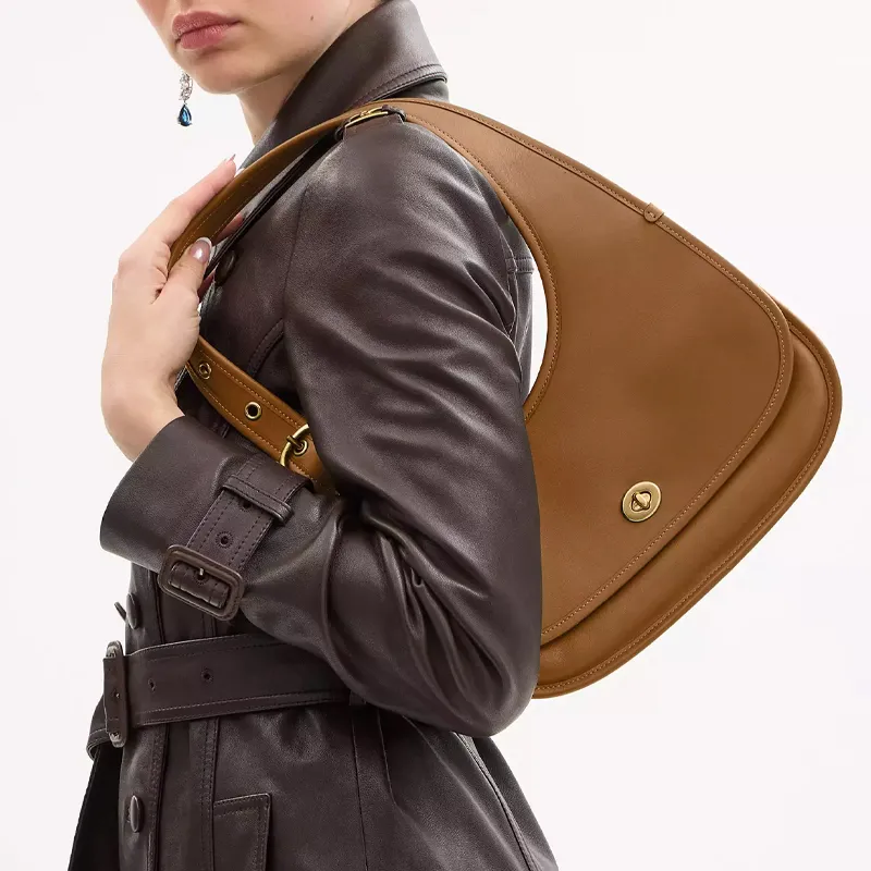 COACH Cashin Leather Crescent Bag Shoulder Bag Tubas Women's Brass & Honey Brown-7