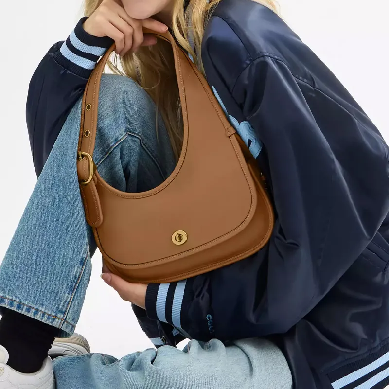COACH Cashin Leather Crescent Bag Shoulder Bag Tubas Women's Brass & Honey Brown-6