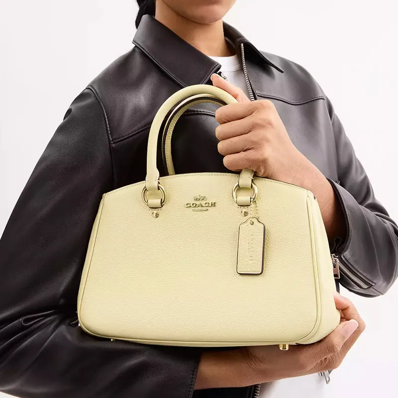 COACH Pearl Leather One Shoulder Handbag Tubas Women's Yellow-4
