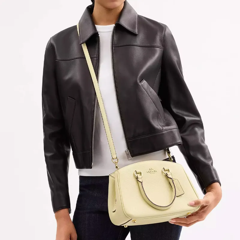COACH Pearl Leather One Shoulder Handbag Tubas Women's Yellow-5