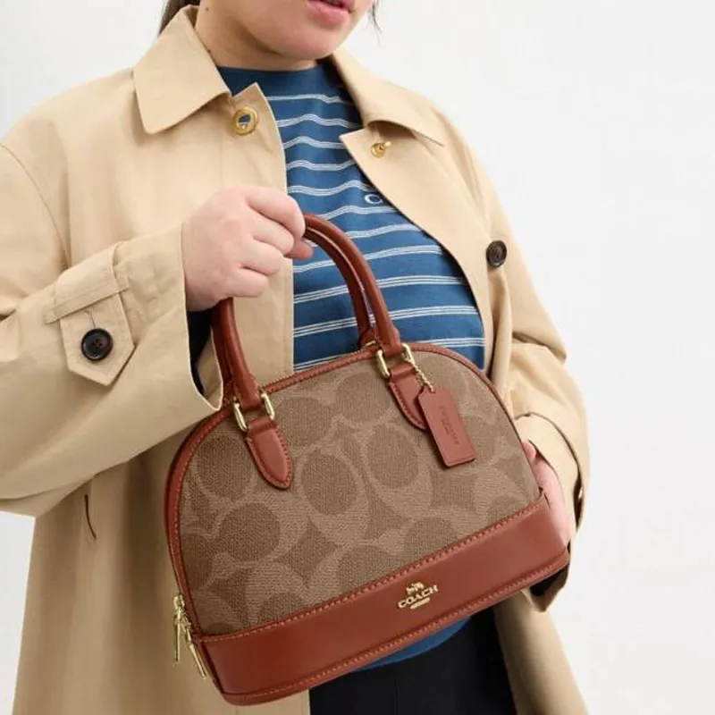 COACH Artificial Leather One Shoulder Handbag Trumpets Women's Brown Yellow With Caramel-4