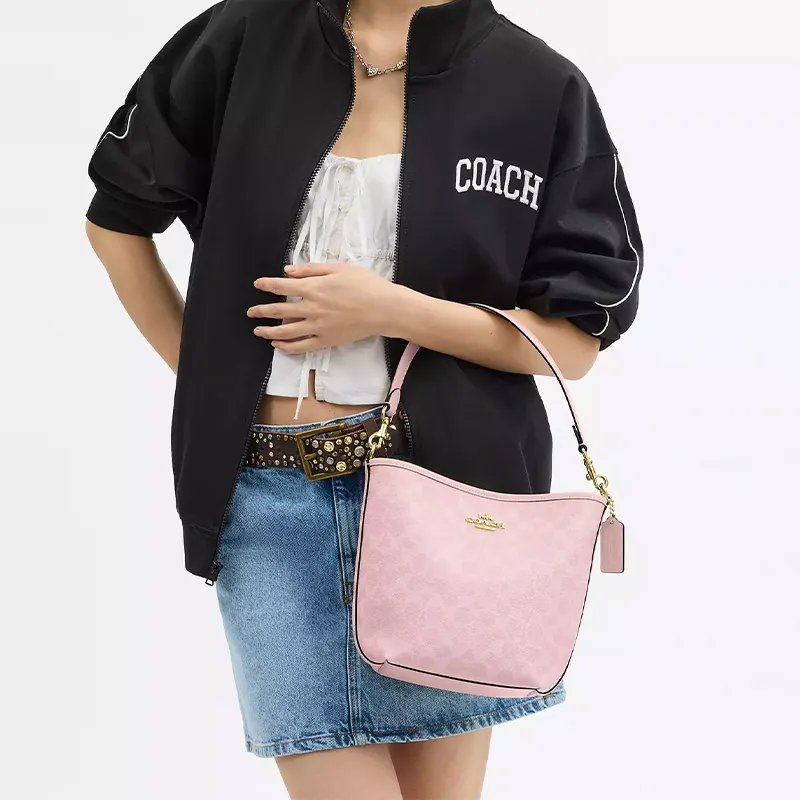COACH City Bucket Coated Canvas Bucket Bag, Shoulder Bag Small Size Women's Pink-3