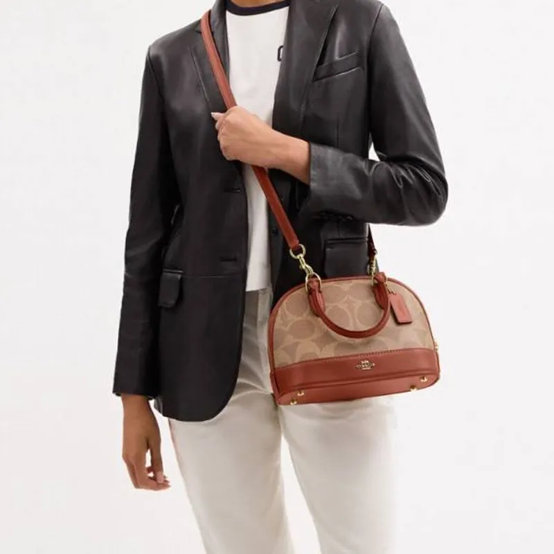 COACH Artificial Leather One Shoulder Handbag Trumpets Women's Brown Yellow With Caramel-3