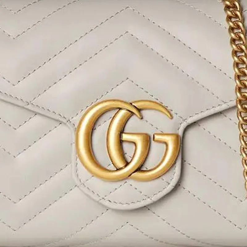 GUCCI GG Marmont Cow Leather Shoulder Bag Women's Light Gray-7
