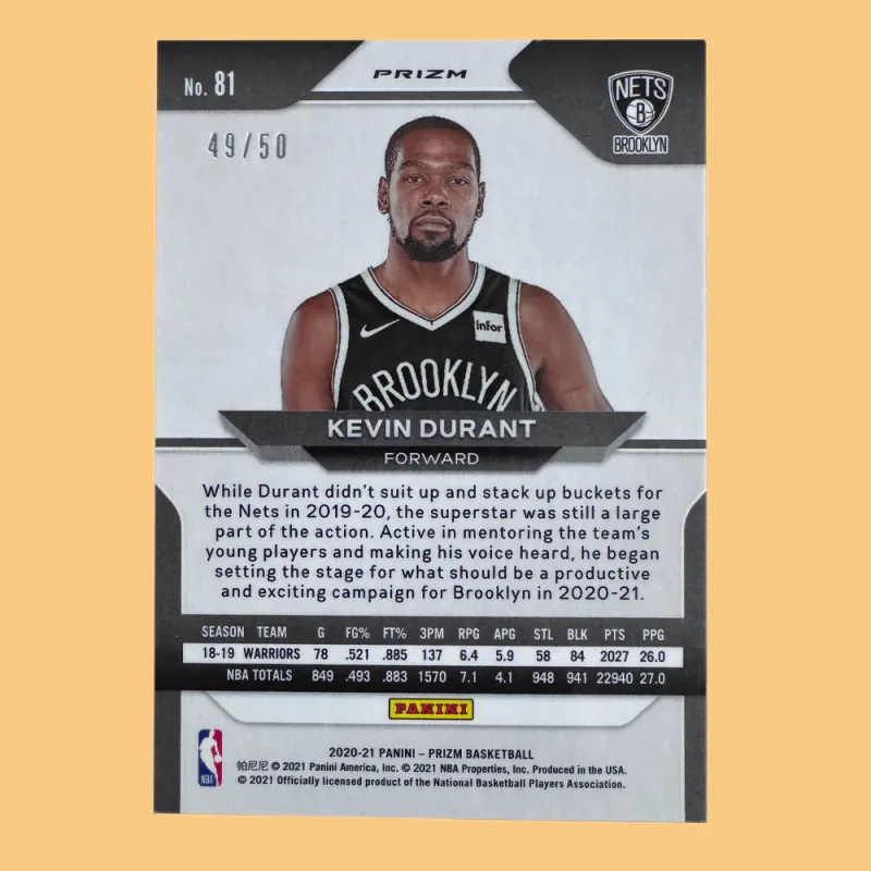 PANINI 20220 21 Prizm KD Pink Bubbles 50 Strand Holographic Card Sports Cards 1 Pc-3
