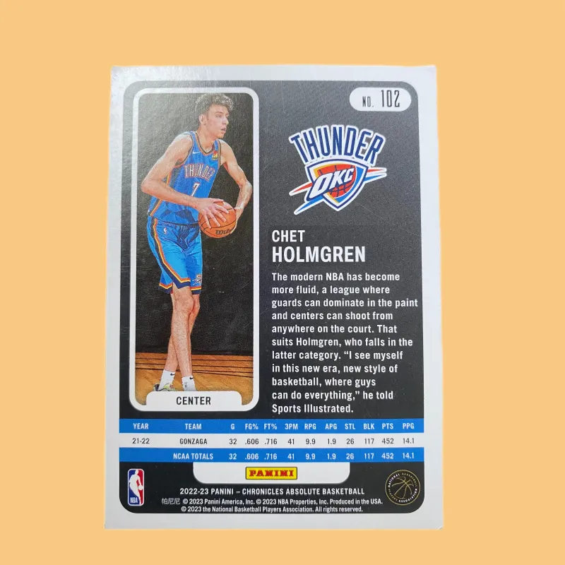PANINI Chet Holmgren Rookie Player Card Authentic Passage Sports Cards 1 Pc-2