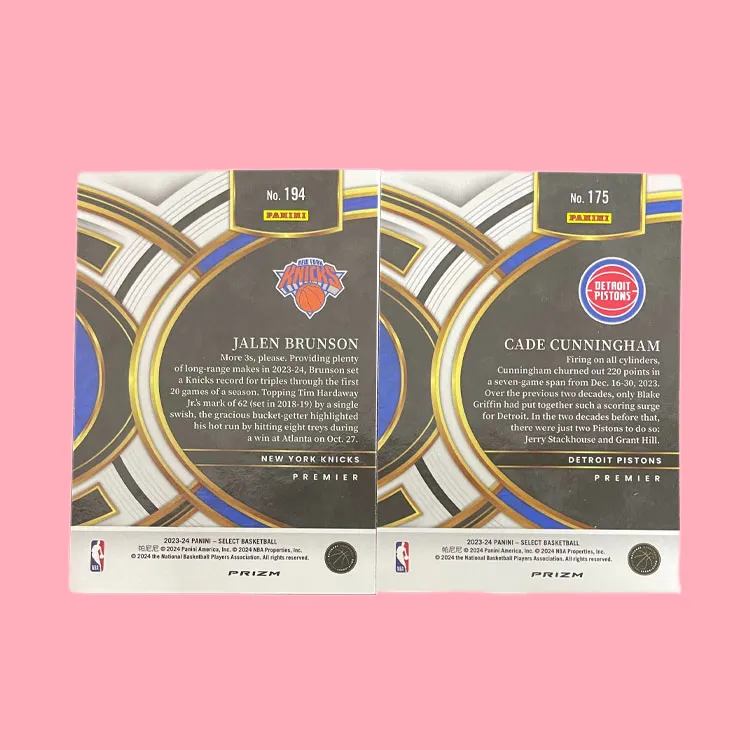 PANINI 2023 24 SELECT Pistons Cunningham+Knicks Jalen Brunson Red Hot T Cards Star Cards Card Pass Sports Cards 2 Pcs-3