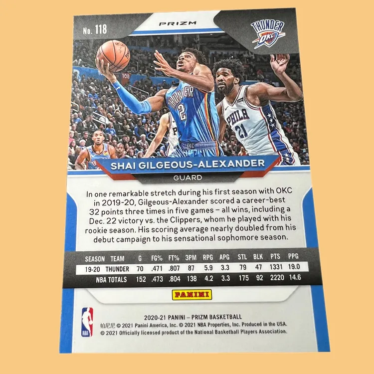 PANINI Thunder Alexander SGA High End Authentic Tricolor Holographic Card Prizm Player Card Rare Card Sports Cards 1 Pc-2