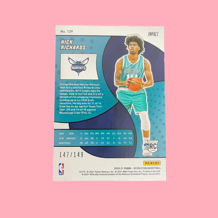 PANINI 2020 21 Hornets Nick Richards Rising Stars RC 147/149 Refractor Player Card Condition Passed Sports Cards 1 Pc-3