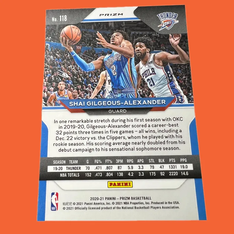 PANINI Thunder Alexander SGA High End Authentic Tricolor Holographic Card Prizm Player Card Rare Card Sports Cards 1 Pc-3