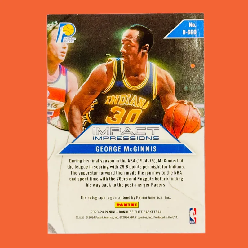 PANINI McNish Pacers Legend Star Signature Elite Collection Star Card Passable Condition Sports Cards 1 Pc-3