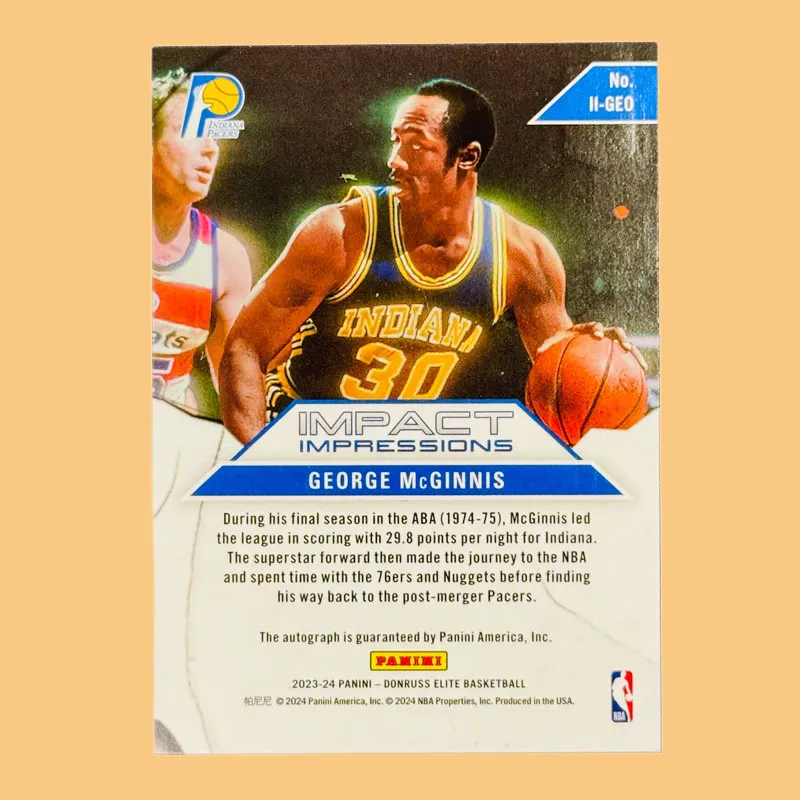 PANINI McNish Pacers Legend Star Signature Elite Collection Star Card Passable Condition Sports Cards 1 Pc-2
