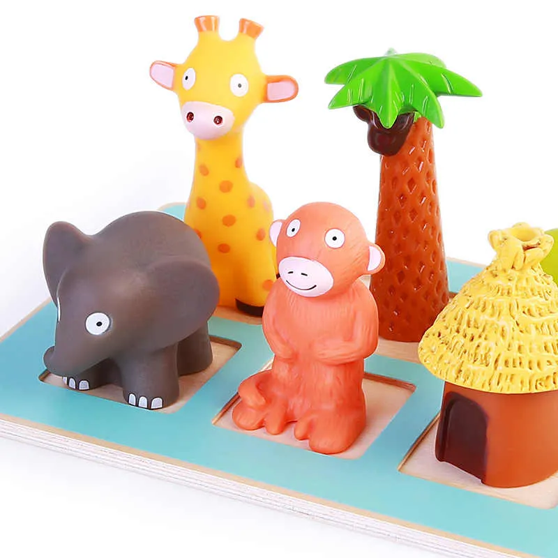 DJECO Jungle Little Animal Line Up And Hide and Seek Spatial Relationship Puzzle Board Games-3