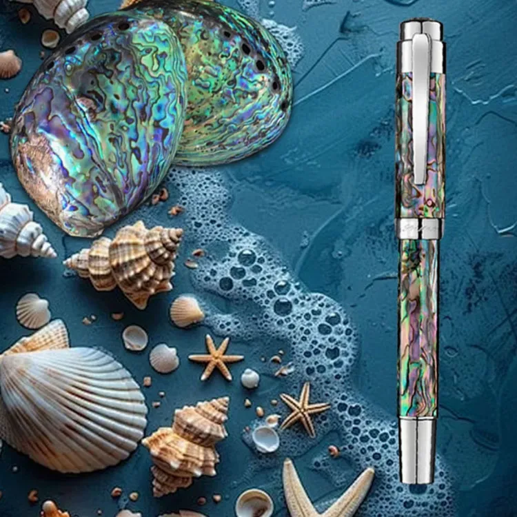 Laban ABALONE Mother Of Pearl Collection, Starburst Silver Night Black Ballpoint Pens / Sign Pens-3
