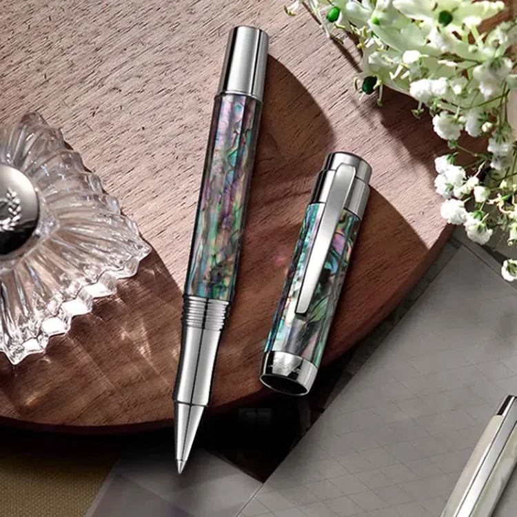 Laban ABALONE Mother Of Pearl Collection, Starburst Silver Night Black Ballpoint Pens / Sign Pens-1