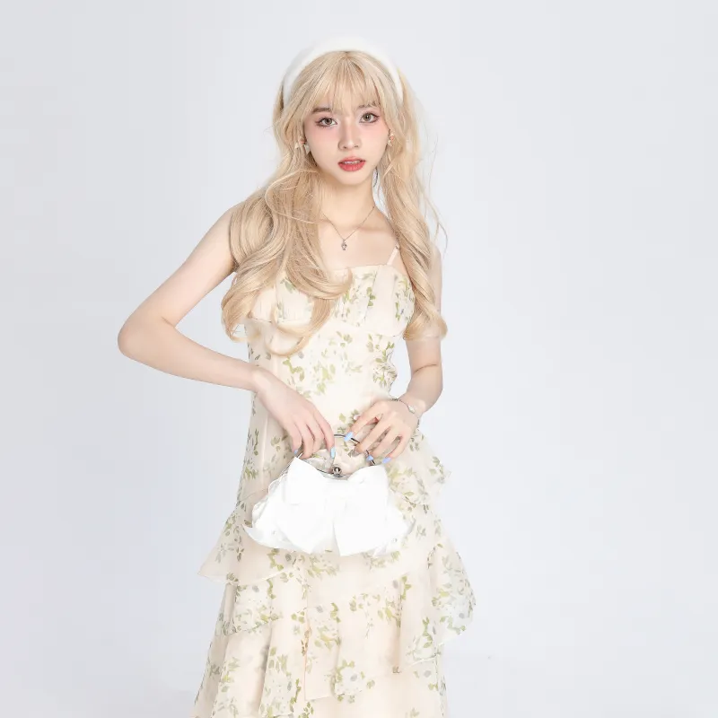 Vine Color Slip Dresses Women's Green Floral-10