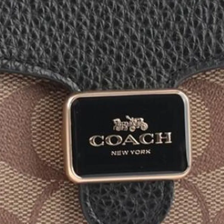 COACH Pepper Coated Canvas With Refined Pebbled Leather Card Holder, Wallet Mini Women's Brown & Black-4