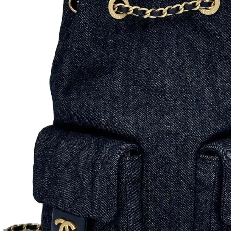 CHANEL Leather Backpack Women's Dark Blue-2