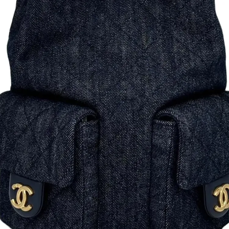 CHANEL Leather Backpack Women's Dark Blue-1