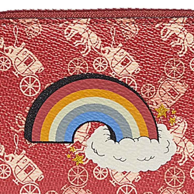 COACH Zip Around Printed Coated Canvas Wallet Small Size Women's Red-3