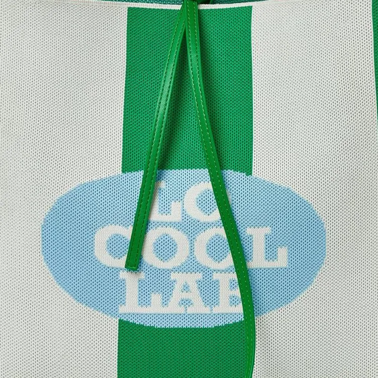 LOCOOLLAB Calfskin Tote Bag Shopping Bag Shoulder Bag Handbag Women's Green & White-3