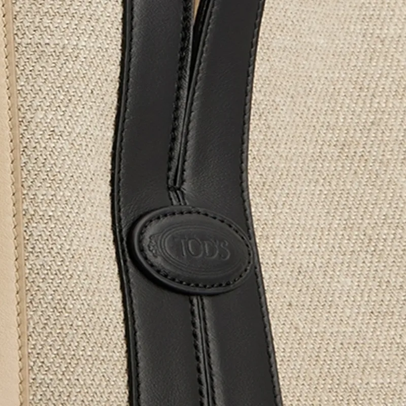 TOD'S DI Cow Leather Tote Bag Shopping Bag Handbag Medium Size Women's Beige Yellow & Brown Black-6