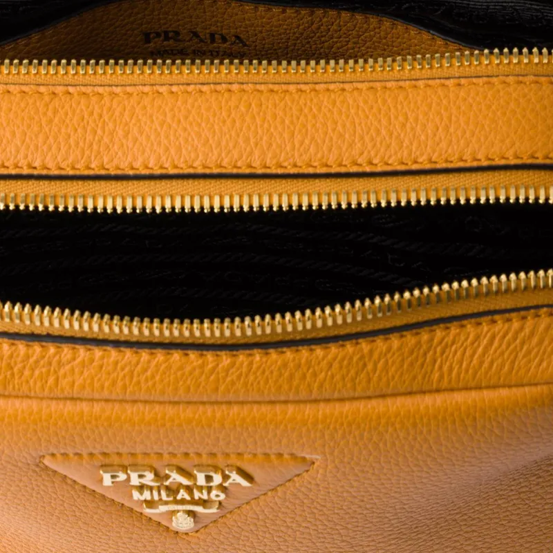 PRADA Leather Camera Bag, Crossbody Bag, Shoulder Bag Trumpets Women's Amber Yellow-5
