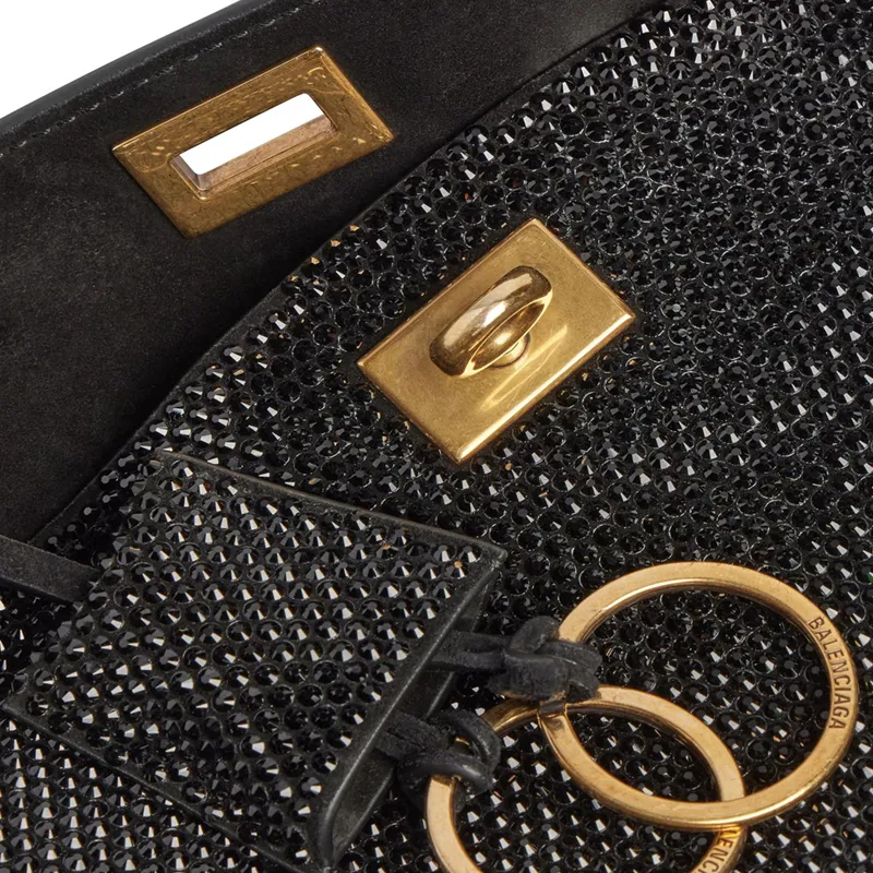 Balenciaga Rodeo Rhinestone Shoulder Bag Crossbody Bag Handbag Mini Women's Black-5