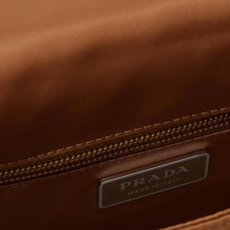 PRADA Re Nylon Recycled Nylon Messenger Bag, Crossbody Bag, Shoulder Bag Trumpets Women's Brandy Brown-3