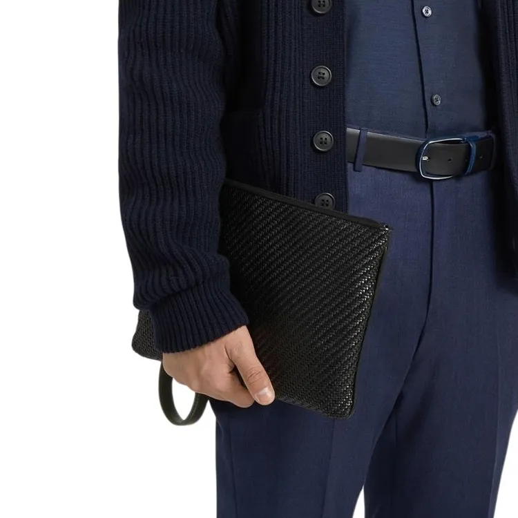 Zegna Lambskin With Calfskin Clutch Men's Black-4
