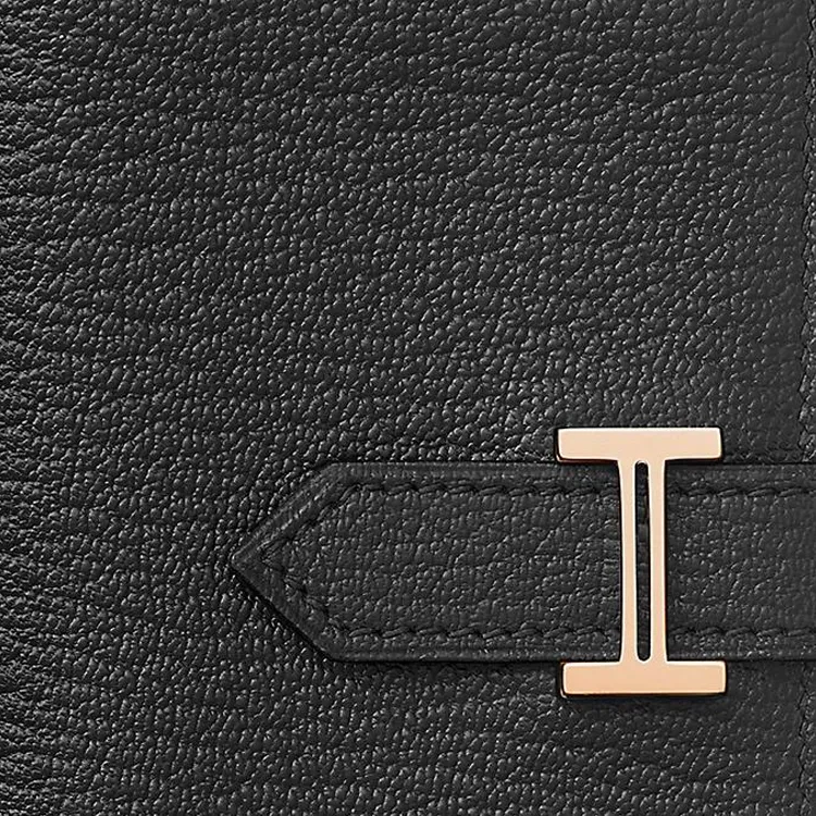 HERMES Bearn Goatskin Wallets Card Holders Unisex Noir Black-3