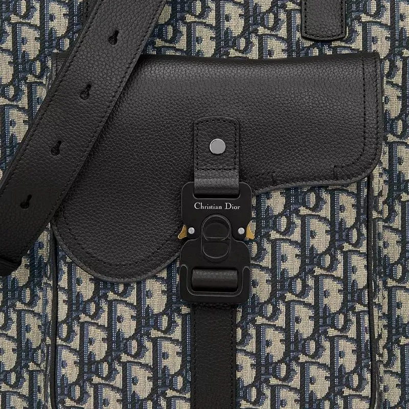 DIOR Saddle Cotton Tote Bag Shopping Bag Shoulder Bag Crossbody Bag Handbag Men's Beige & Black-3